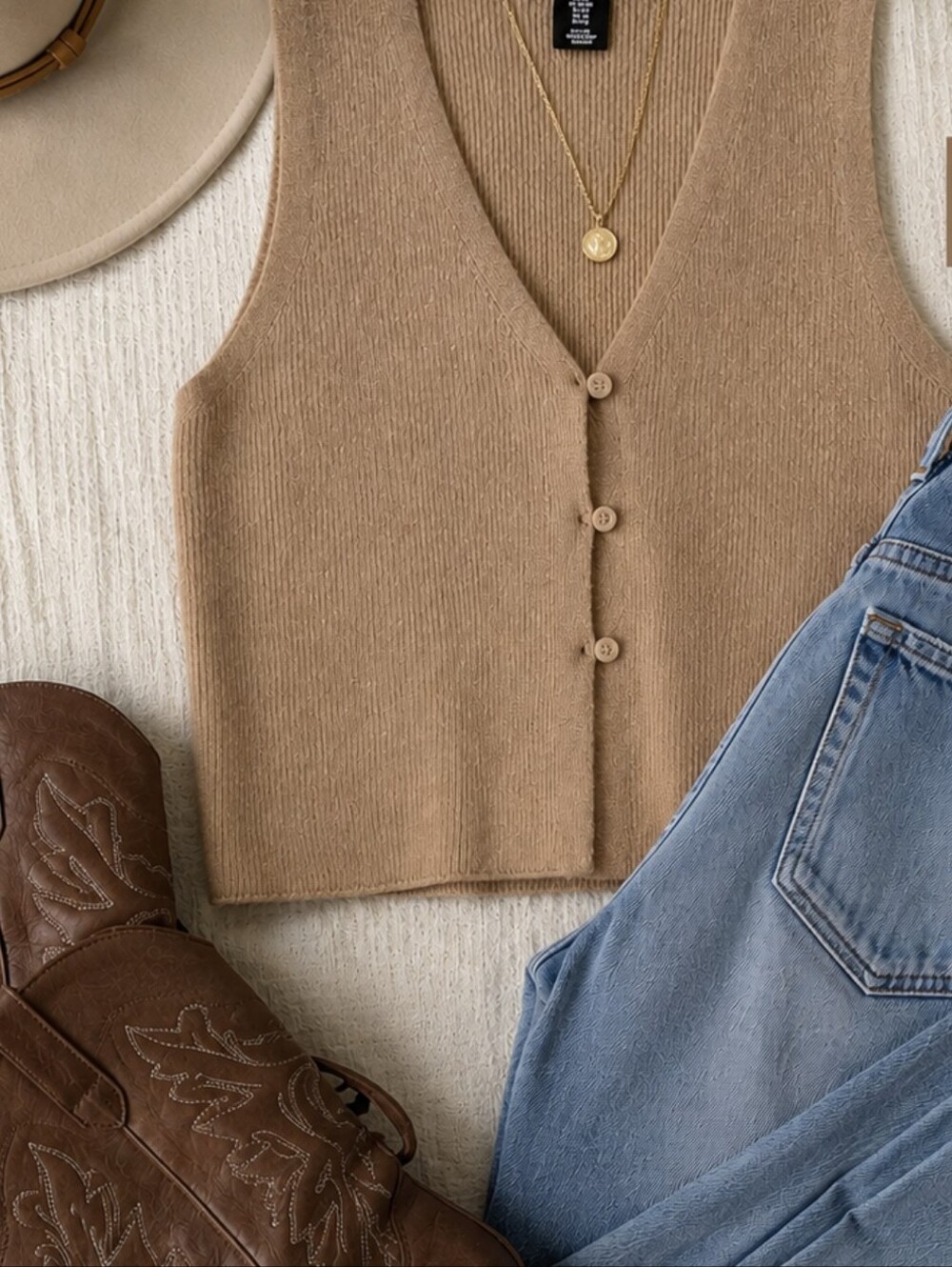 Sincerely Jules Tan Ribbed Knit Vest